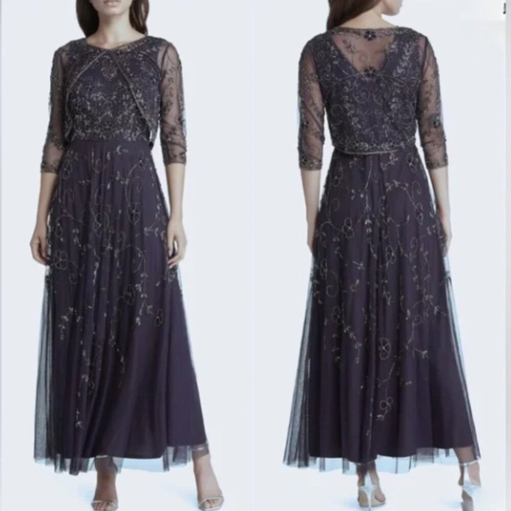 Pisarro Nights Navy Long Sleeve Embellished Dress